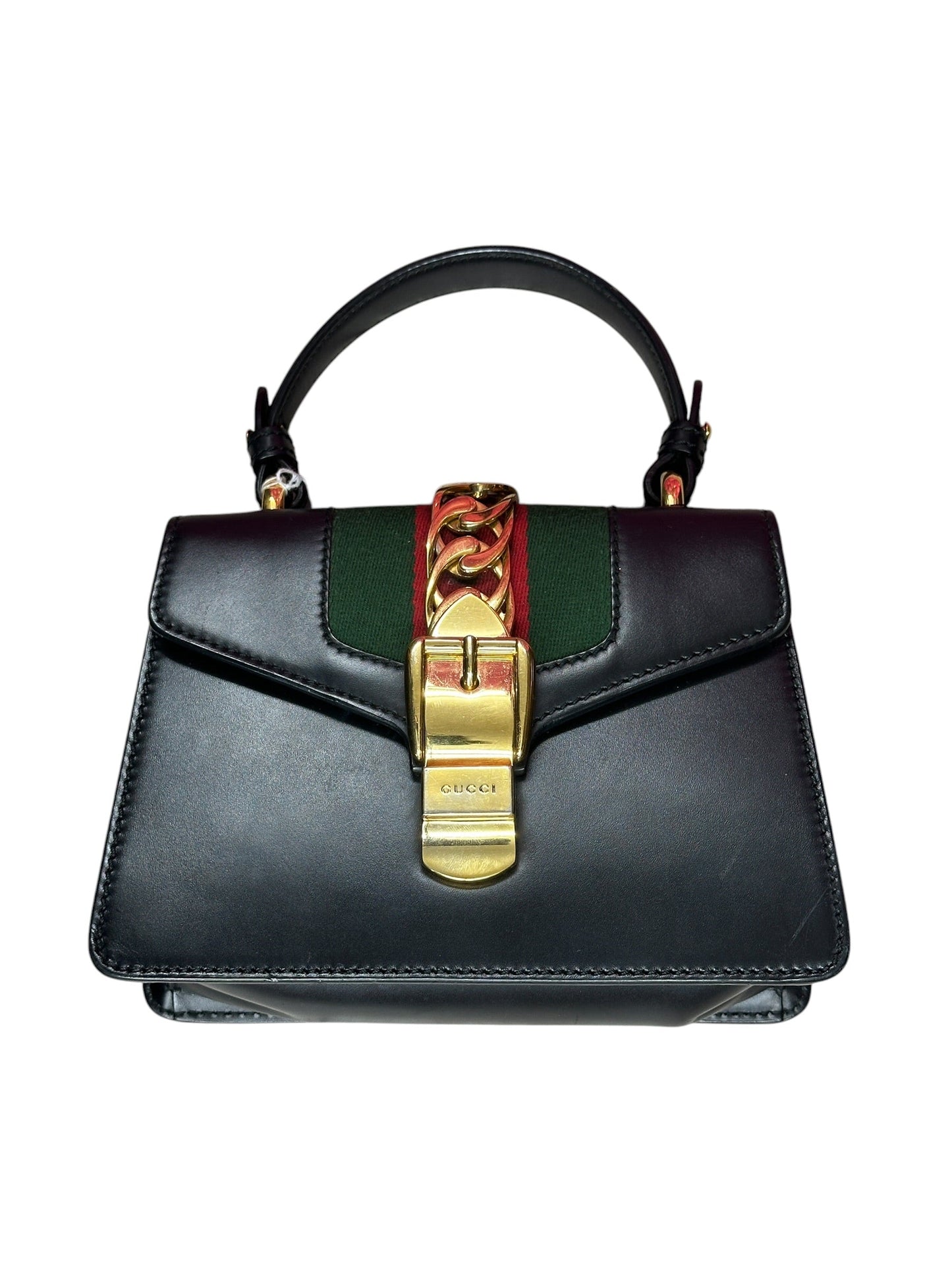 Gucci Calfskin Sylvie Mini Top Handle Bag Black Gold Hardware | Authentic Pre-Owned Luxury