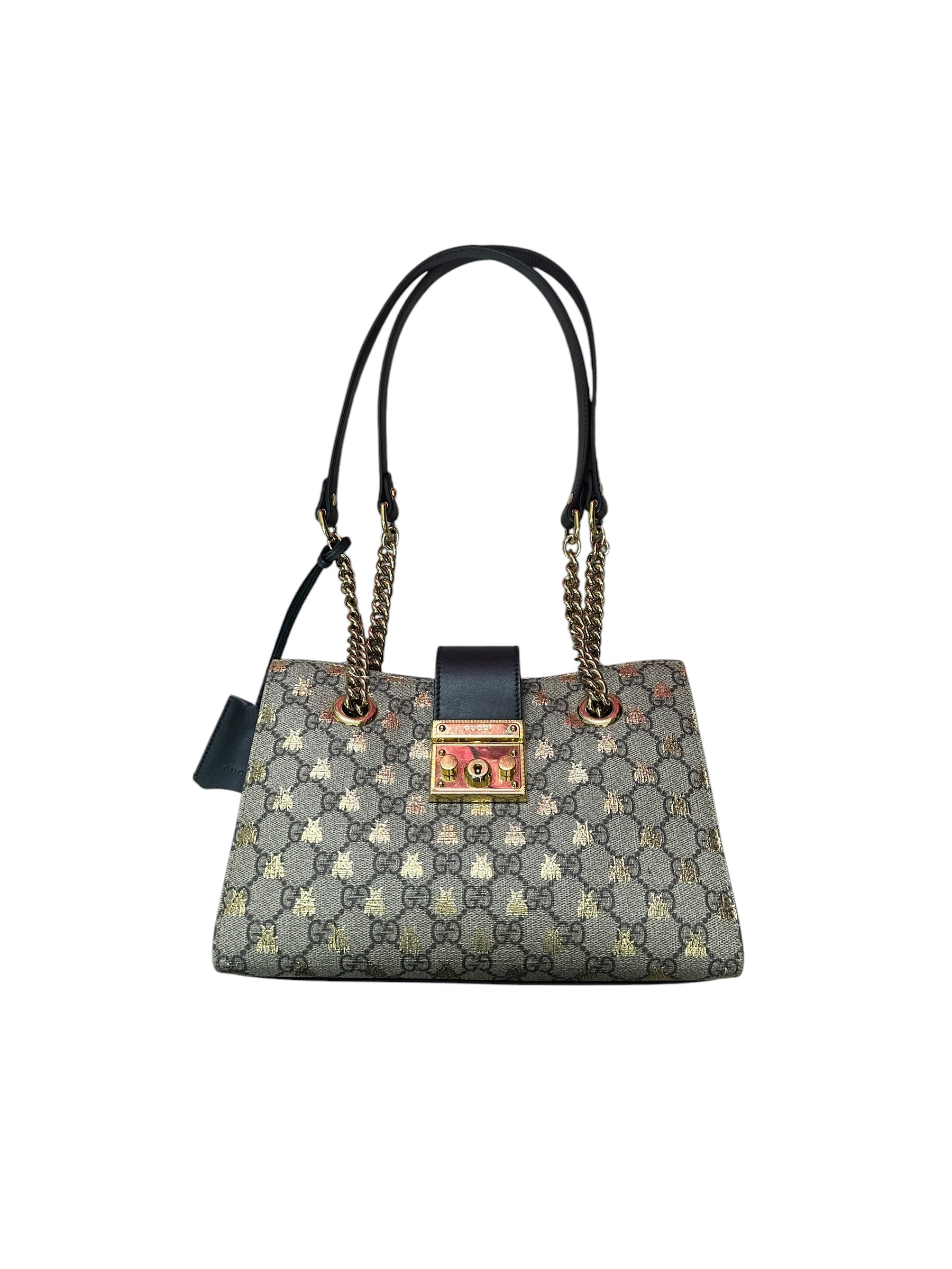 Gucci GG Supreme Canvas Padlock Animalier Bee Small Shoulder Bag Brown Gold Hardware | Authentic Pre-Owned Luxury