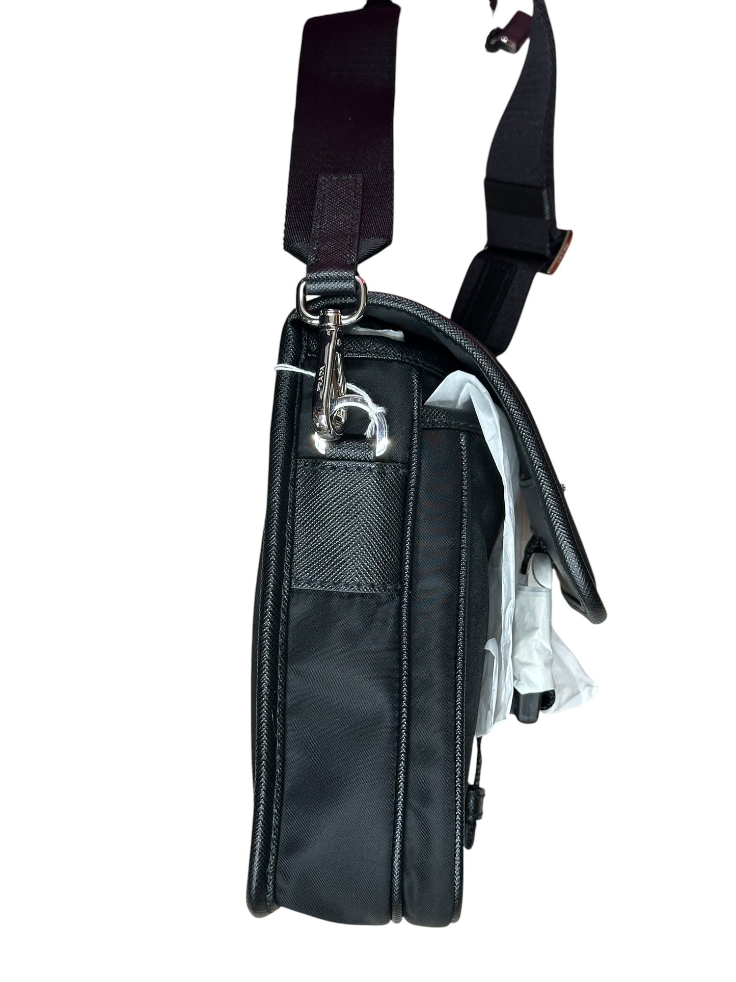 Prada Re-Nylon Saffiano Vertical Crossbody Bag Black Silver Hardware | Authentic Pre-Owned Luxury