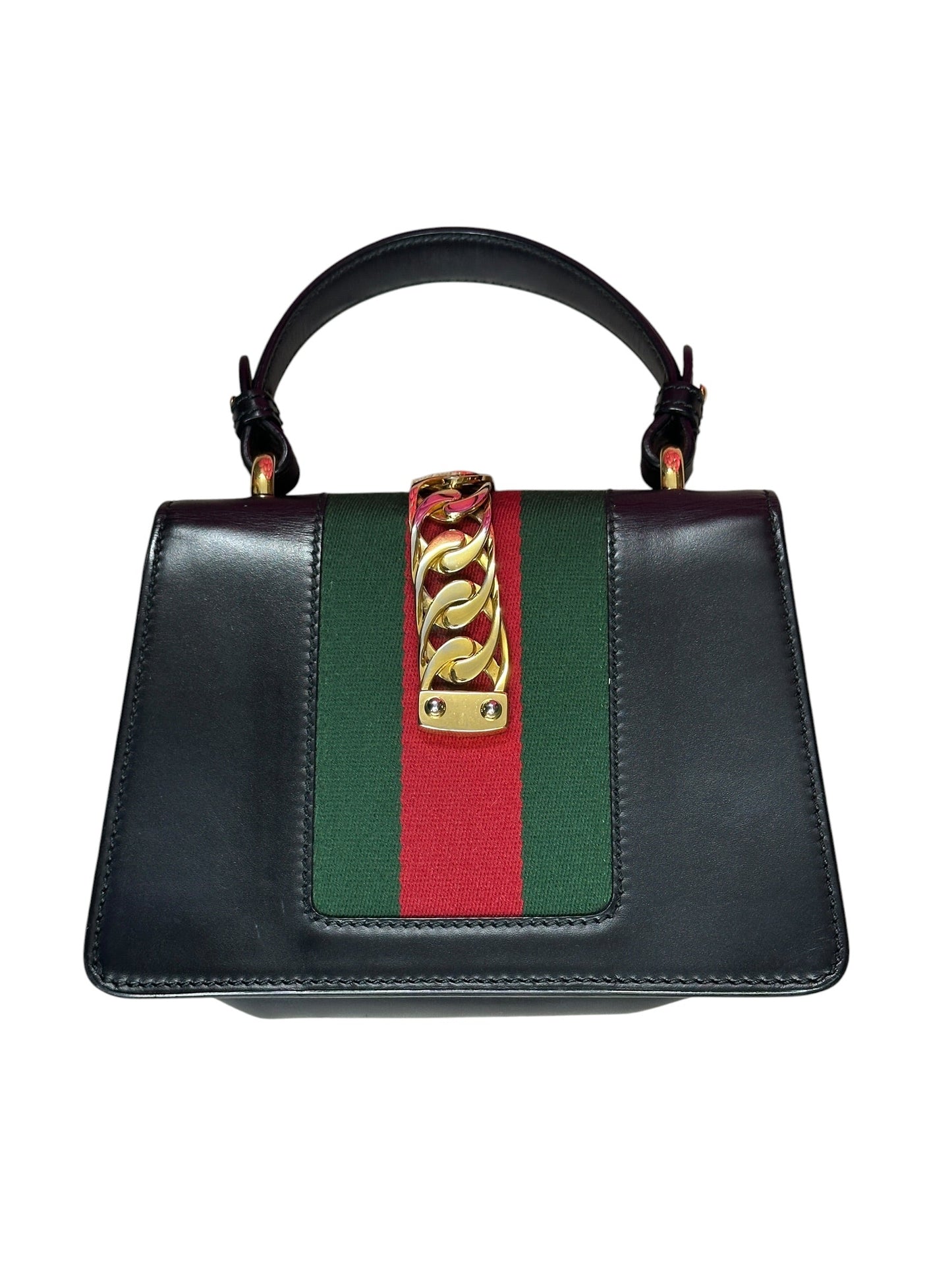 Gucci Calfskin Sylvie Mini Top Handle Bag Black Gold Hardware | Authentic Pre-Owned Luxury
