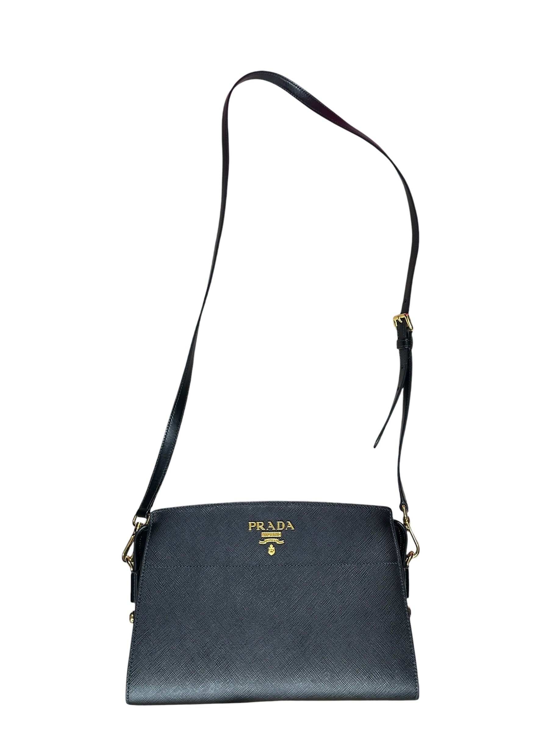 Prada Saffiano Lux Leather Crossbody Bag Black Gold Hardware | Authentic Pre-Owned Luxury