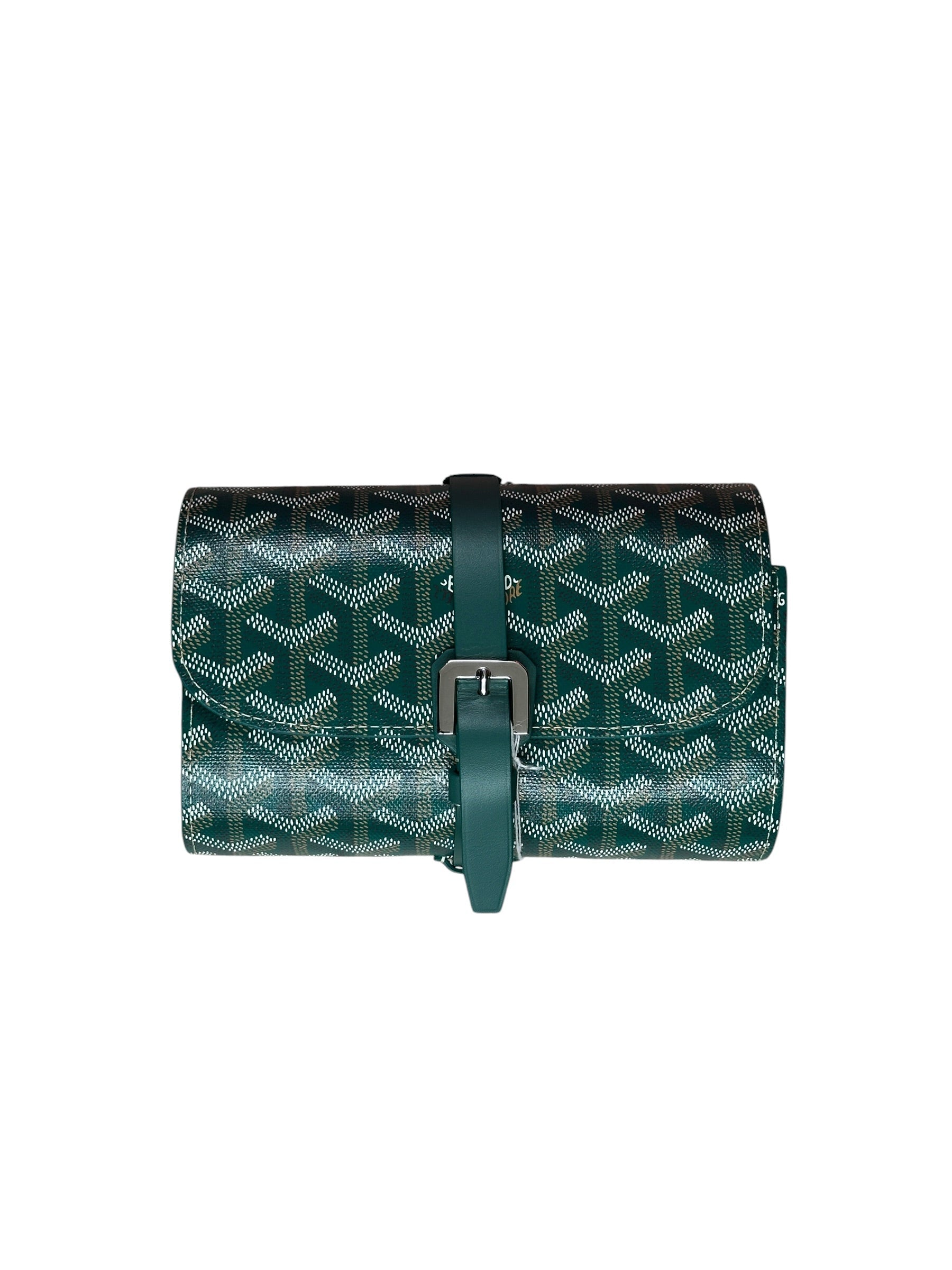 Goyard Goyardine Tri-Fold Travel Pouch Green Silver Hardware | Authentic Pre-Owned Luxury