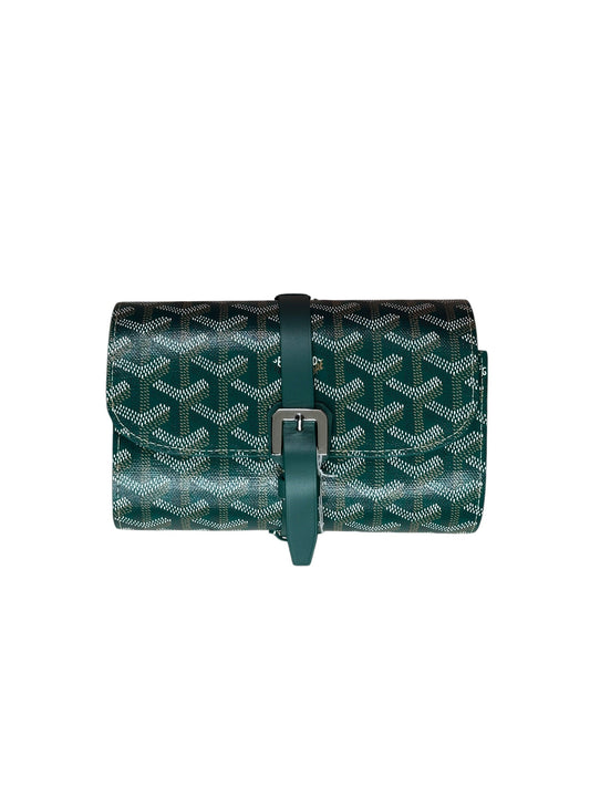 Goyard Goyardine Tri-Fold Travel Pouch Green Silver Hardware | Authentic Pre-Owned Luxury