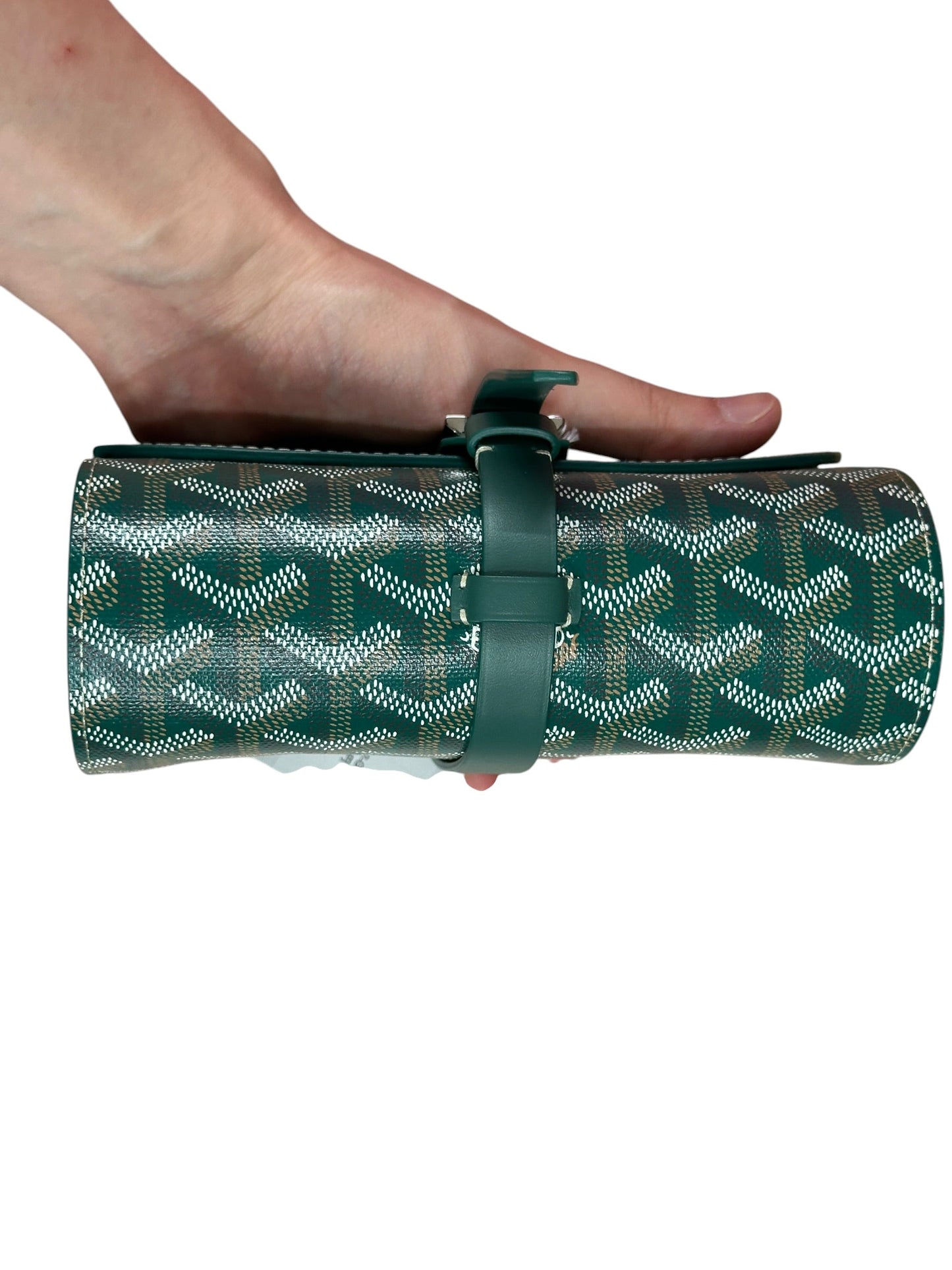 Goyard Goyardine Tri-Fold Travel Pouch Green Silver Hardware | Authentic Pre-Owned Luxury