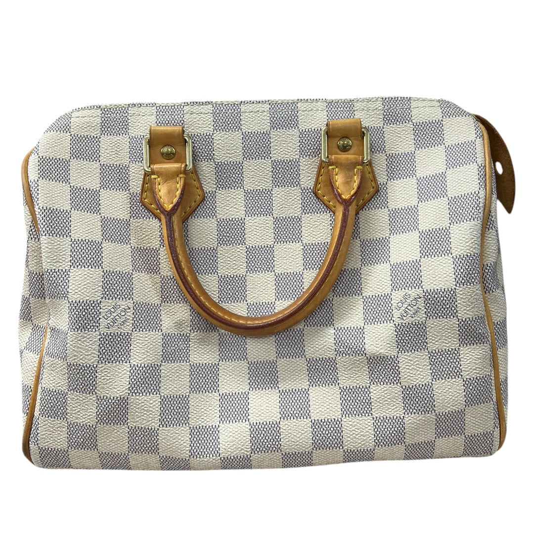 LOUIS VUITTON Damier Azur Speedy 25 Handbag White, Blue Gold Hardware | Authentic Pre-Owned Luxury