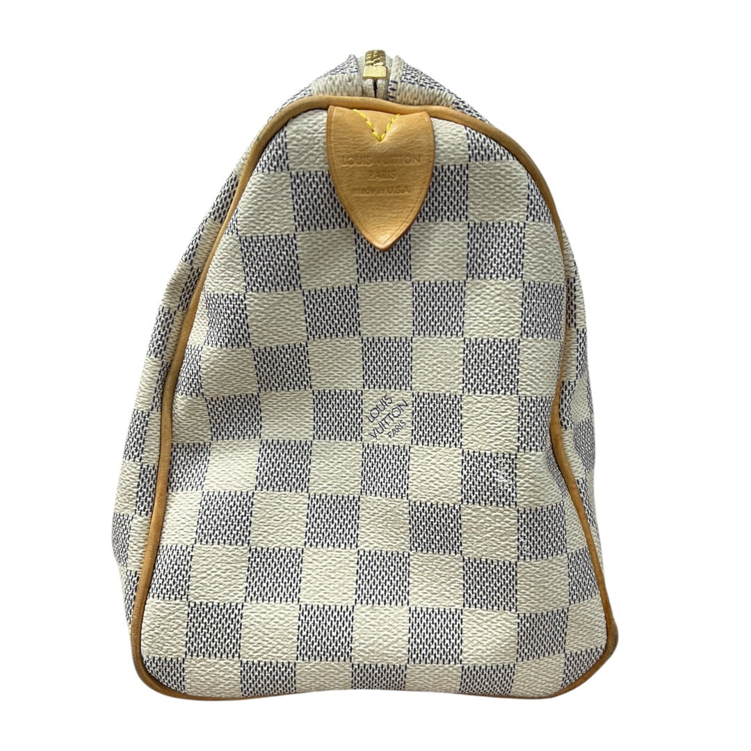 LOUIS VUITTON Damier Azur Speedy 25 Handbag White, Blue Gold Hardware | Authentic Pre-Owned Luxury
