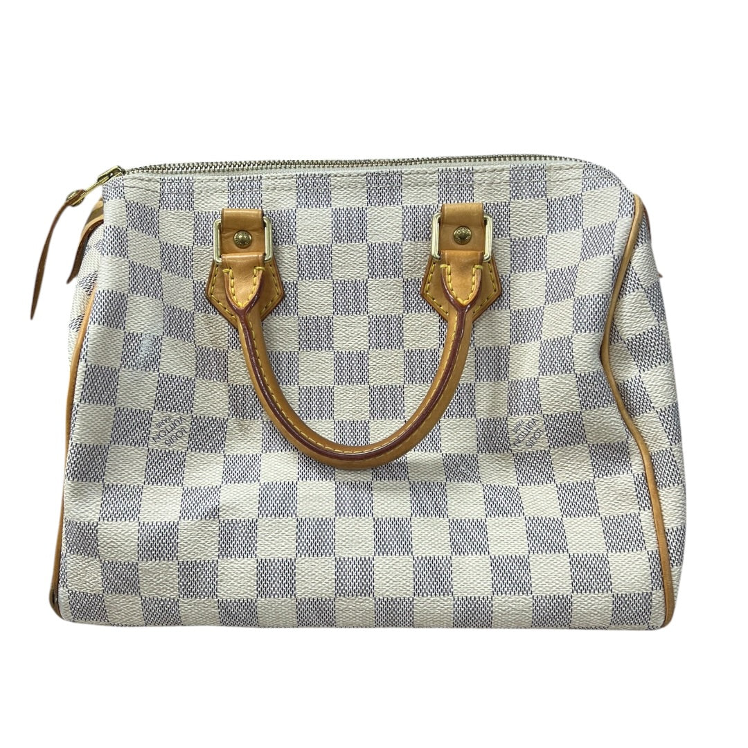 LOUIS VUITTON Damier Azur Speedy 25 Handbag White, Blue Gold Hardware | Authentic Pre-Owned Luxury