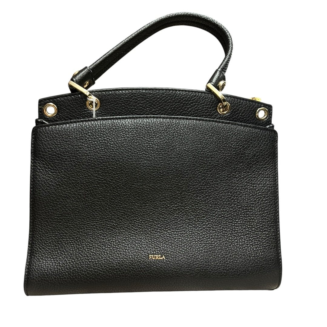 FURLA Grained Leather Handbag Black Gold