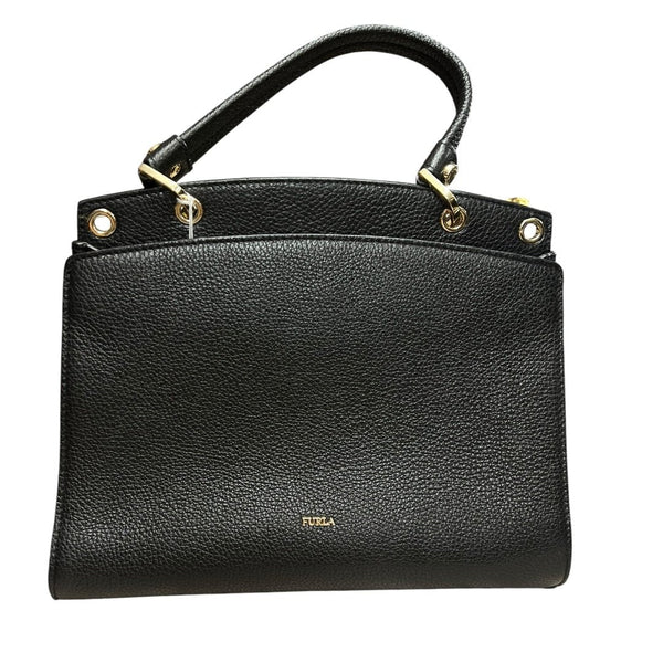 FURLA Grained Leather Handbag Black Gold