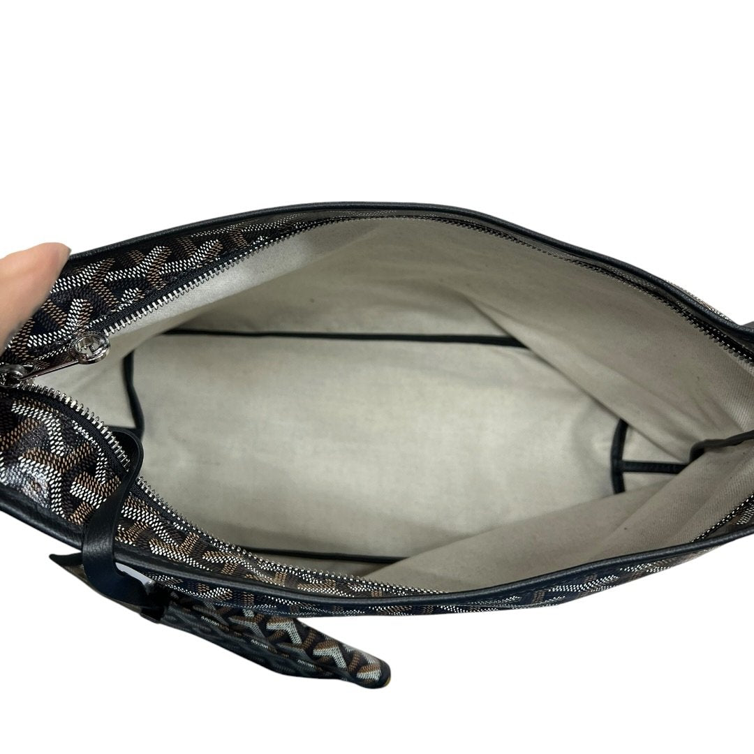 GOYARD Goyardine Canvas Hobo Shoulder Bag Shoulder Bag Black / Tan Silver Hardware | Authentic Pre-Owned Luxury