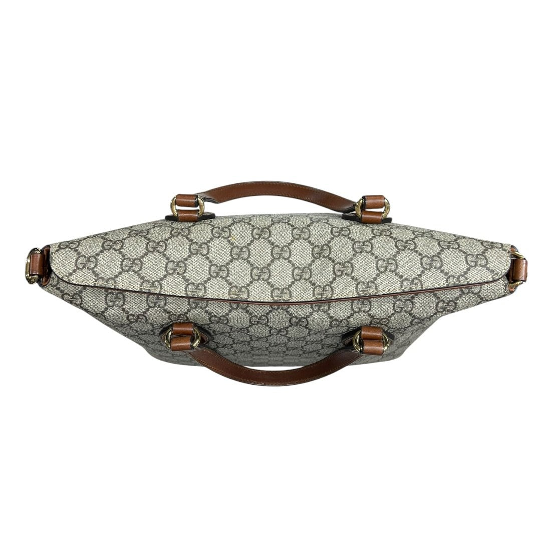GUCCI GG Supreme Canvas, Leather GG Supreme Tote Bag Tote Beige/Ebony, Brown Gold Hardware | Authentic Pre-Owned Luxury