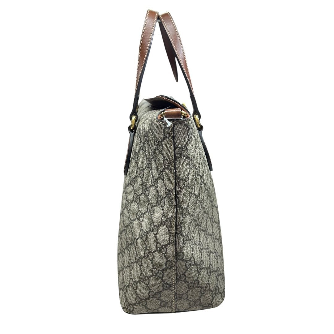 GUCCI GG Supreme Canvas, Leather GG Supreme Tote Bag Tote Beige/Ebony, Brown Gold Hardware | Authentic Pre-Owned Luxury