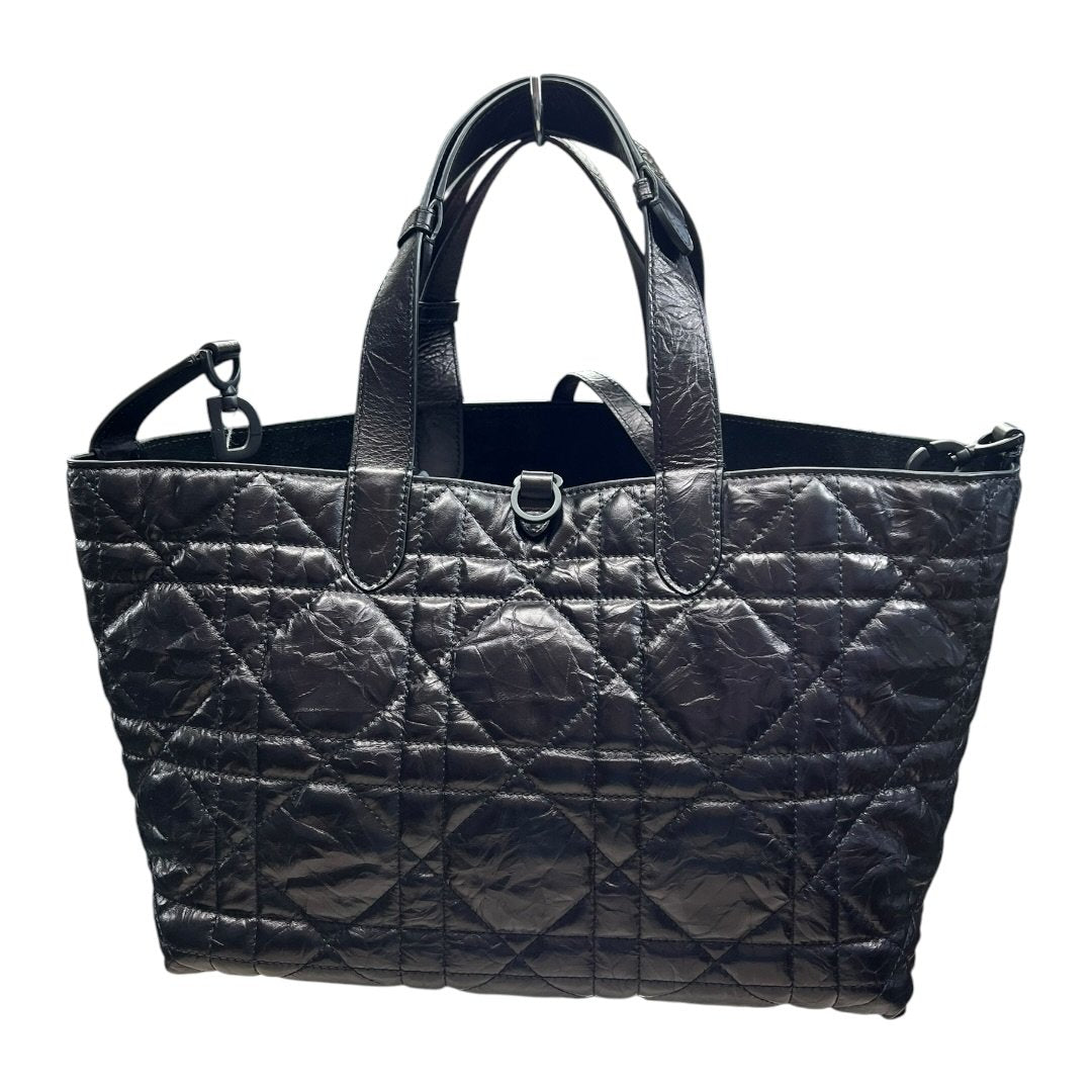 CHRISTIAN DIOR Glazed Leather Cannage Tote Tote Bag Black Black-tone Hardware | Authentic Pre-Owned Luxury