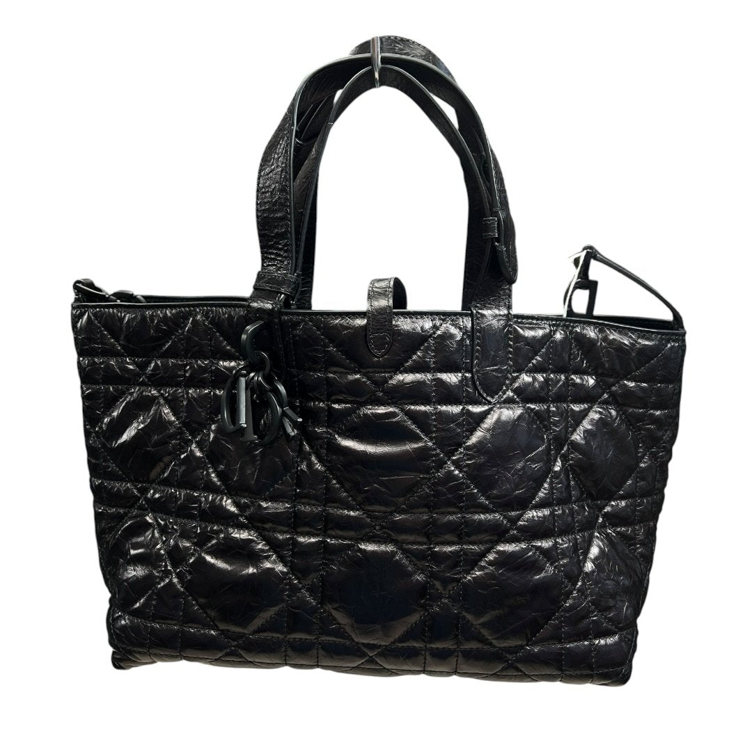 CHRISTIAN DIOR Glazed Leather Cannage Tote Tote Bag Black Black-tone Hardware | Authentic Pre-Owned Luxury