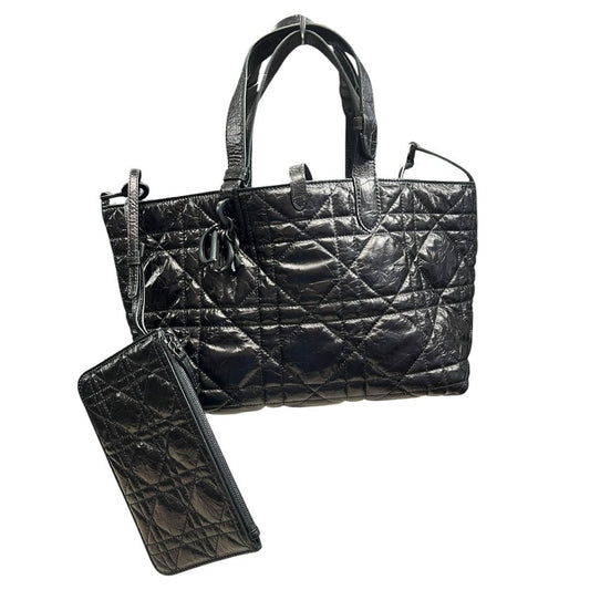 CHRISTIAN DIOR Glazed Leather Cannage Tote Tote Bag Black Black-tone Hardware | Authentic Pre-Owned Luxury
