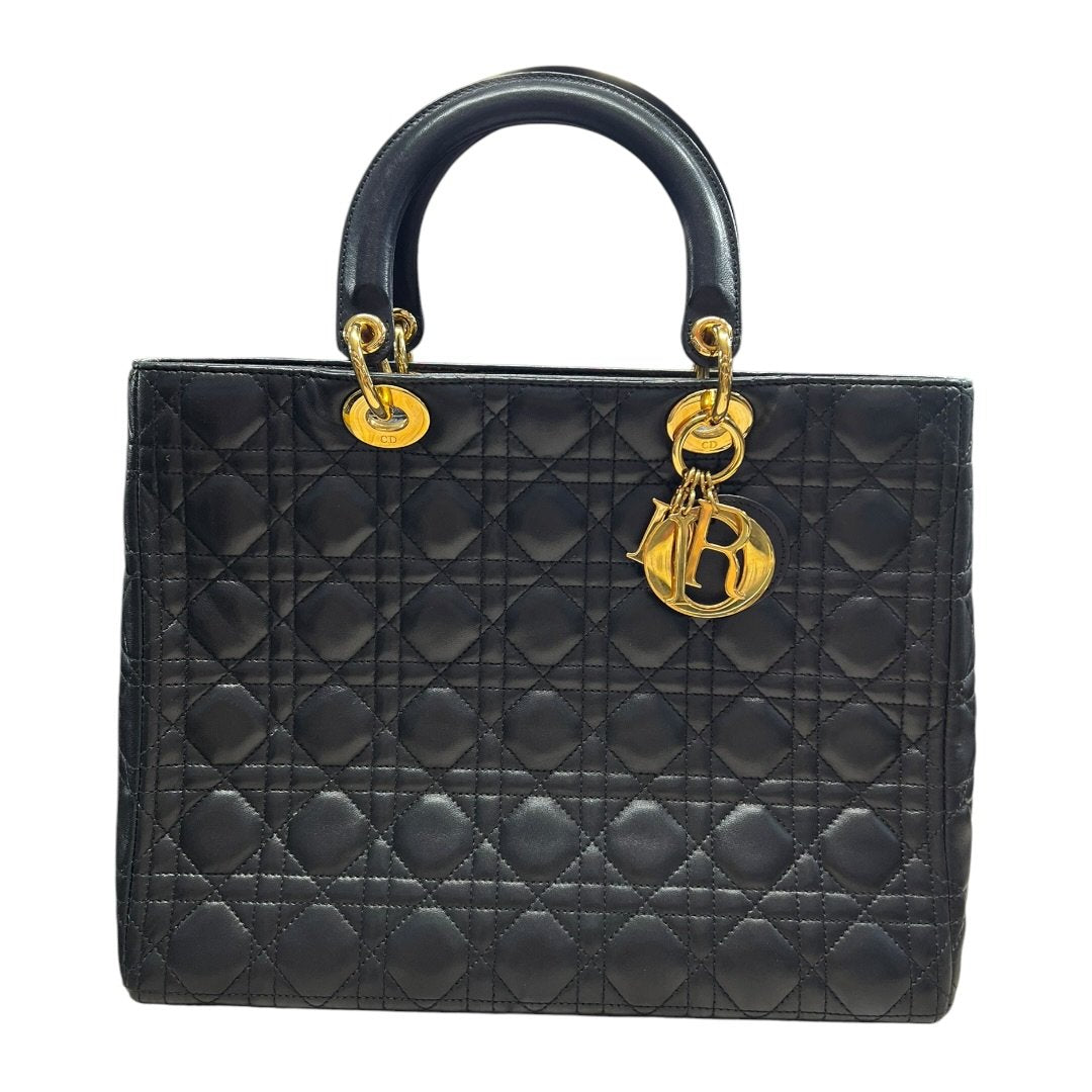 CHRISTIAN DIOR Quilted Leather Lady Dior Handbag Black Gold Hardware | Authentic Pre-Owned Luxury