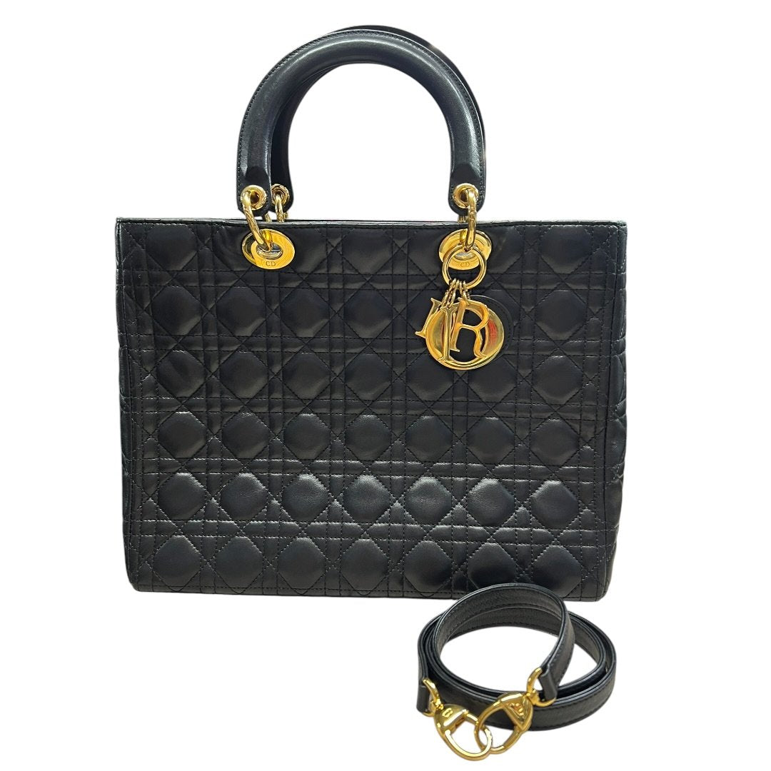 CHRISTIAN DIOR Quilted Leather Lady Dior Handbag Black Gold Hardware | Authentic Pre-Owned Luxury