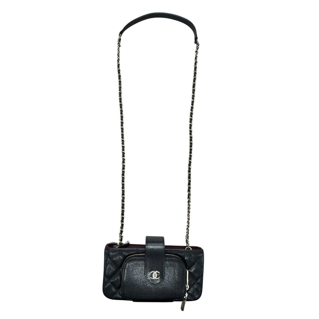 CHANEL Caviar Phone Holder Black Gold