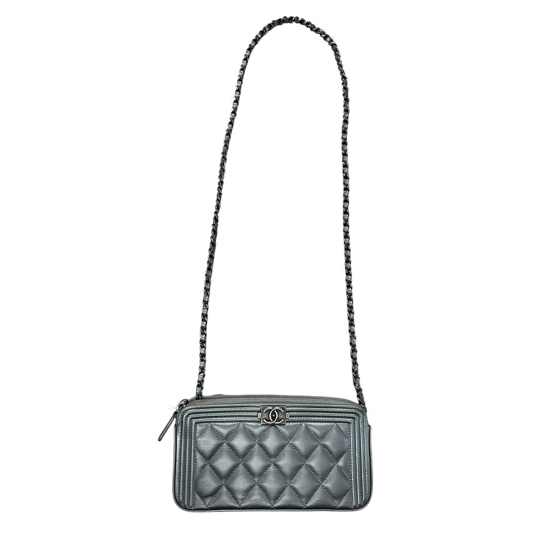 CHANEL Metallic Boy Chanel WOC Silver Ruthenium