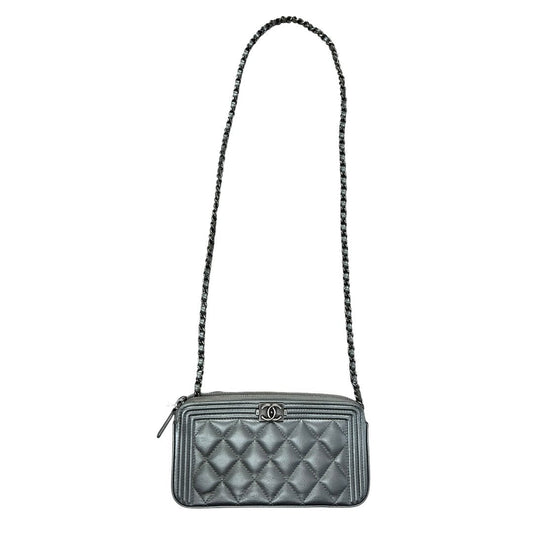 CHANEL Metallic Boy Chanel WOC Silver Ruthenium