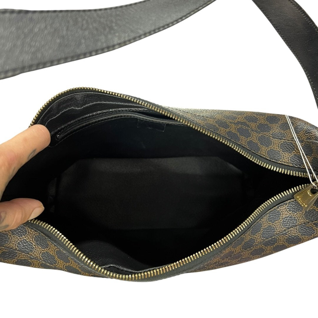 CELINE Triomphe Canvas Triomphe Canvas Shoulder Bag Shoulder Bag Black and Brown Gold Hardware | Authentic Pre-Owned Luxury