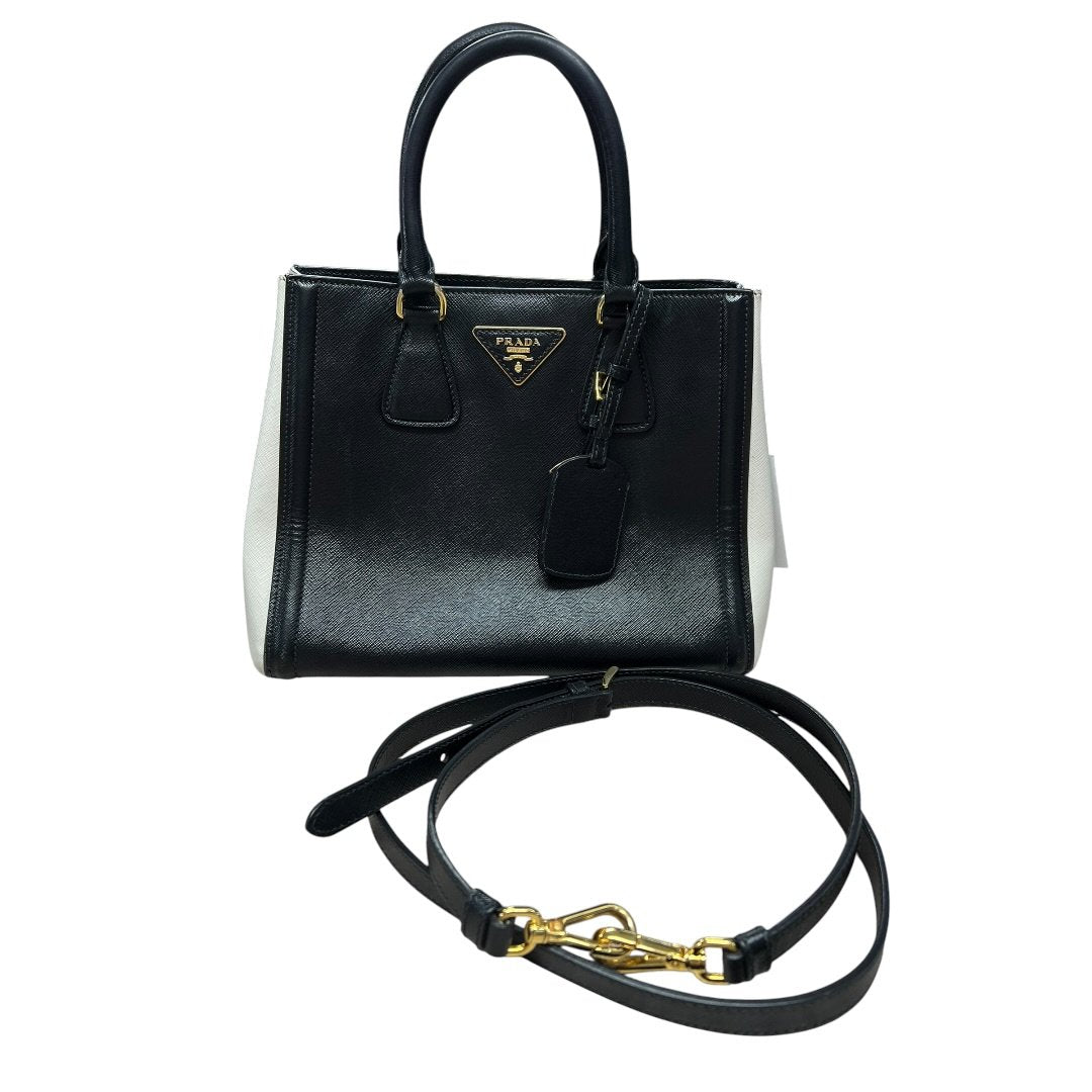 PRADA Saffiano Galleria Tote Black Cream Gold