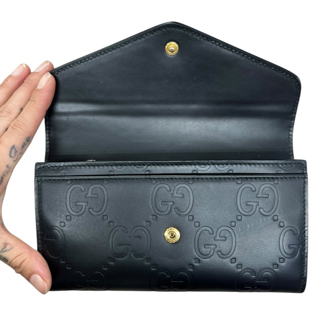 GUCCI GG Embossed Leather GG Embossed Continental Wallet Wallet Black Gold Hardware | Authentic Pre-Owned Luxury