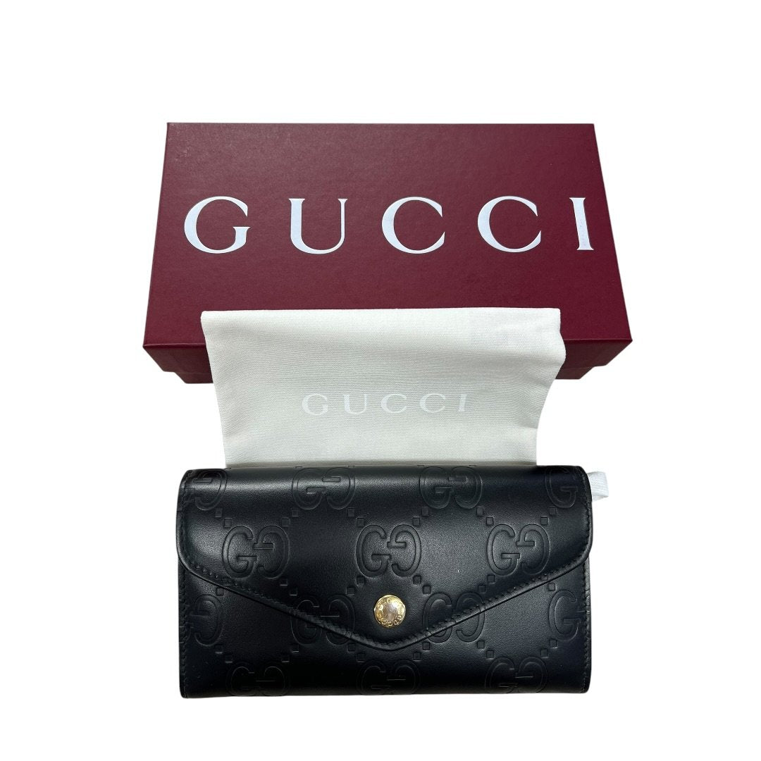 GUCCI GG Embossed Leather GG Embossed Continental Wallet Wallet Black Gold Hardware | Authentic Pre-Owned Luxury