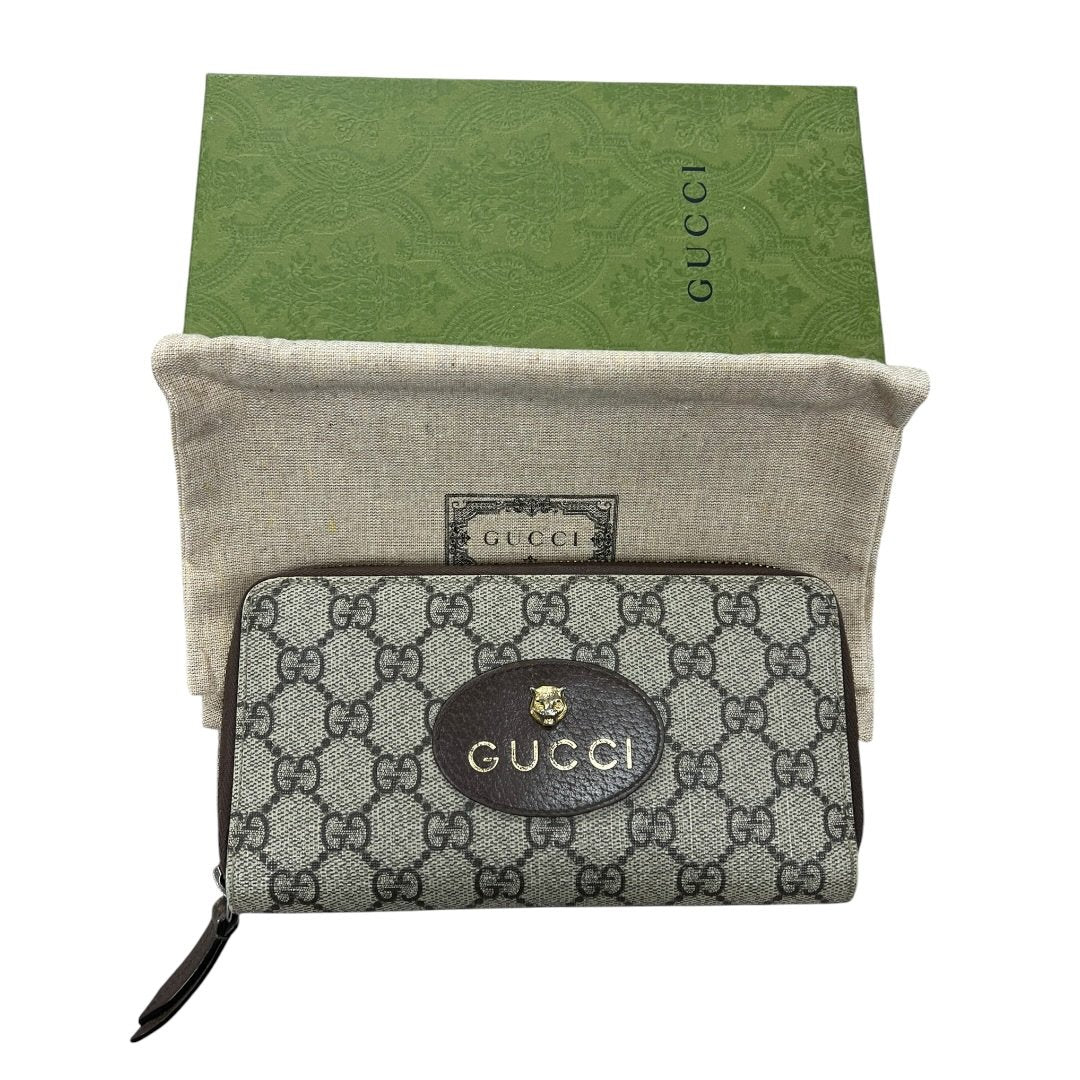 GUCCI GG Supreme Canvas & Leather Neo Vintage GG Supreme Continental Wallet Wallet Beige, Ebony, Brown, Yellow Gold-tone Hardware | Authentic Pre-Owned Luxury