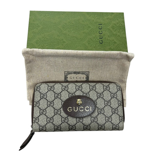 GUCCI GG Supreme Canvas & Leather Neo Vintage GG Supreme Continental Wallet Wallet Beige, Ebony, Brown, Yellow Gold-tone Hardware | Authentic Pre-Owned Luxury