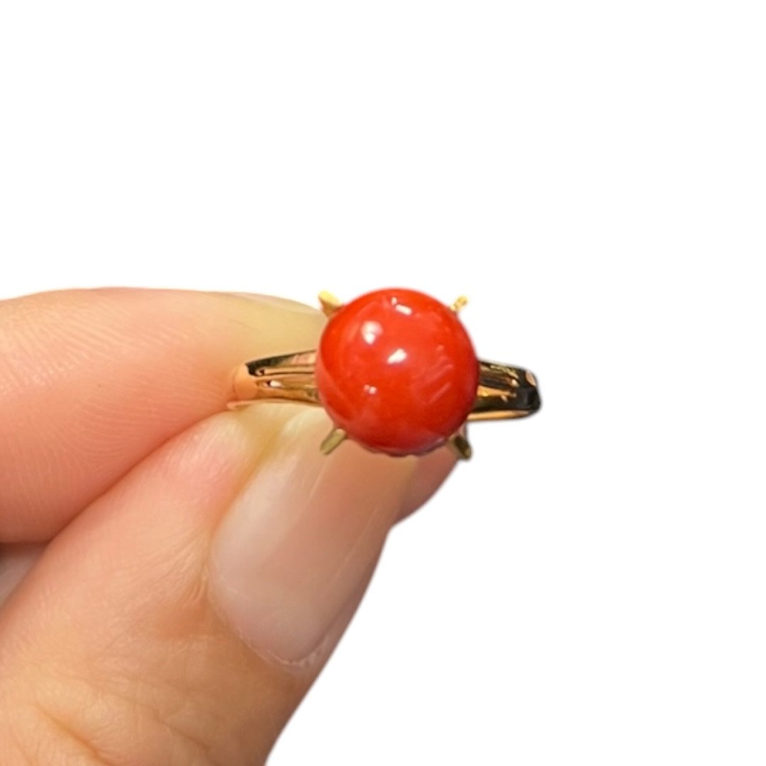 Red Coral Gold Ring