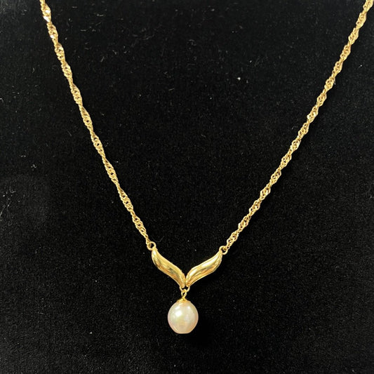 Gold Pearl Chain Necklace