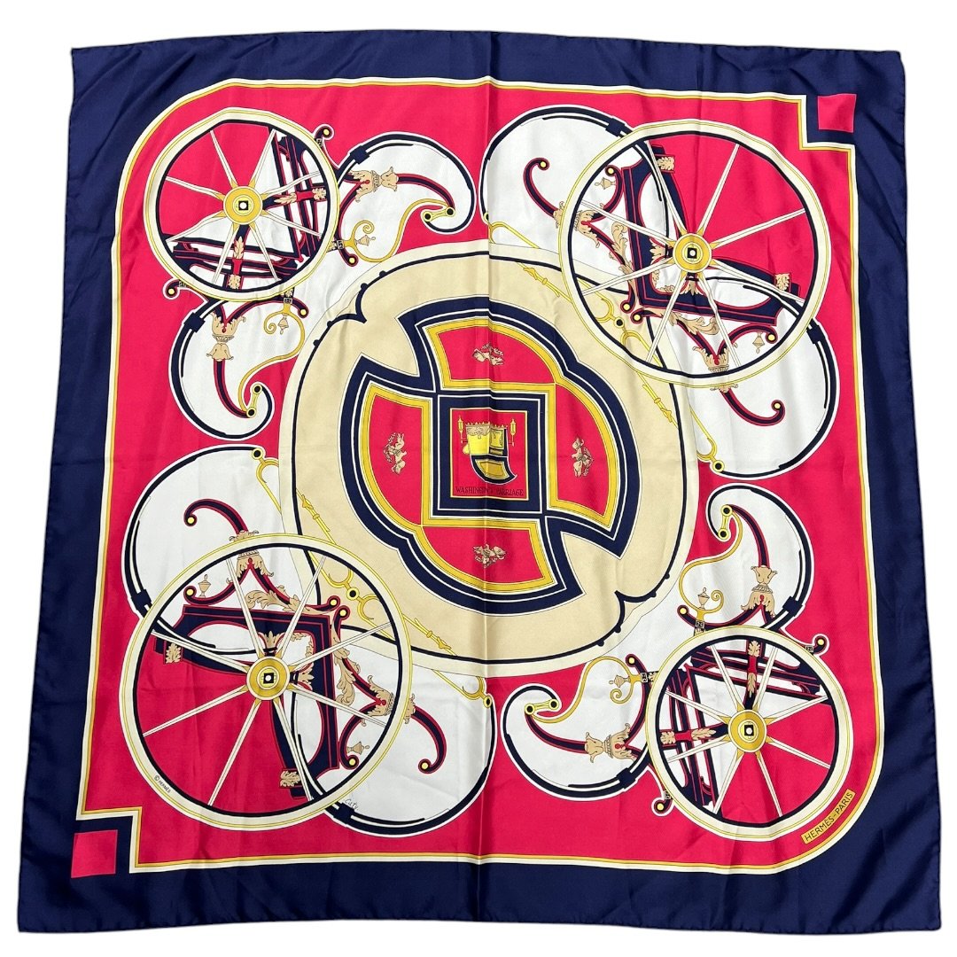 HERMES Silk Scarf Fuchsia Navy
