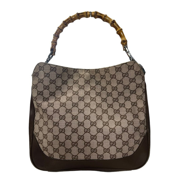 GUCCI Bamboo Top Handle Bag Beige Brown Silver