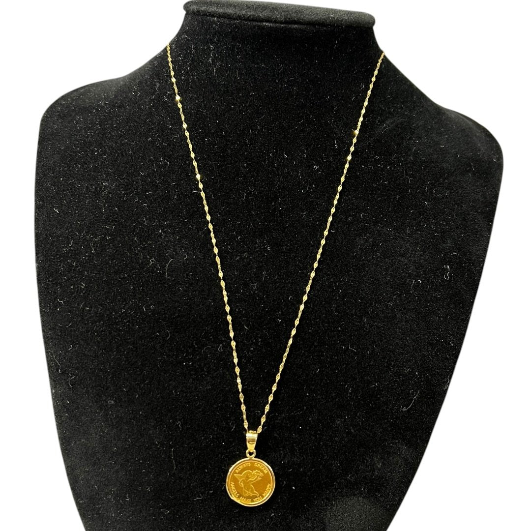 24K Gold Angel Coin Pendant Necklace