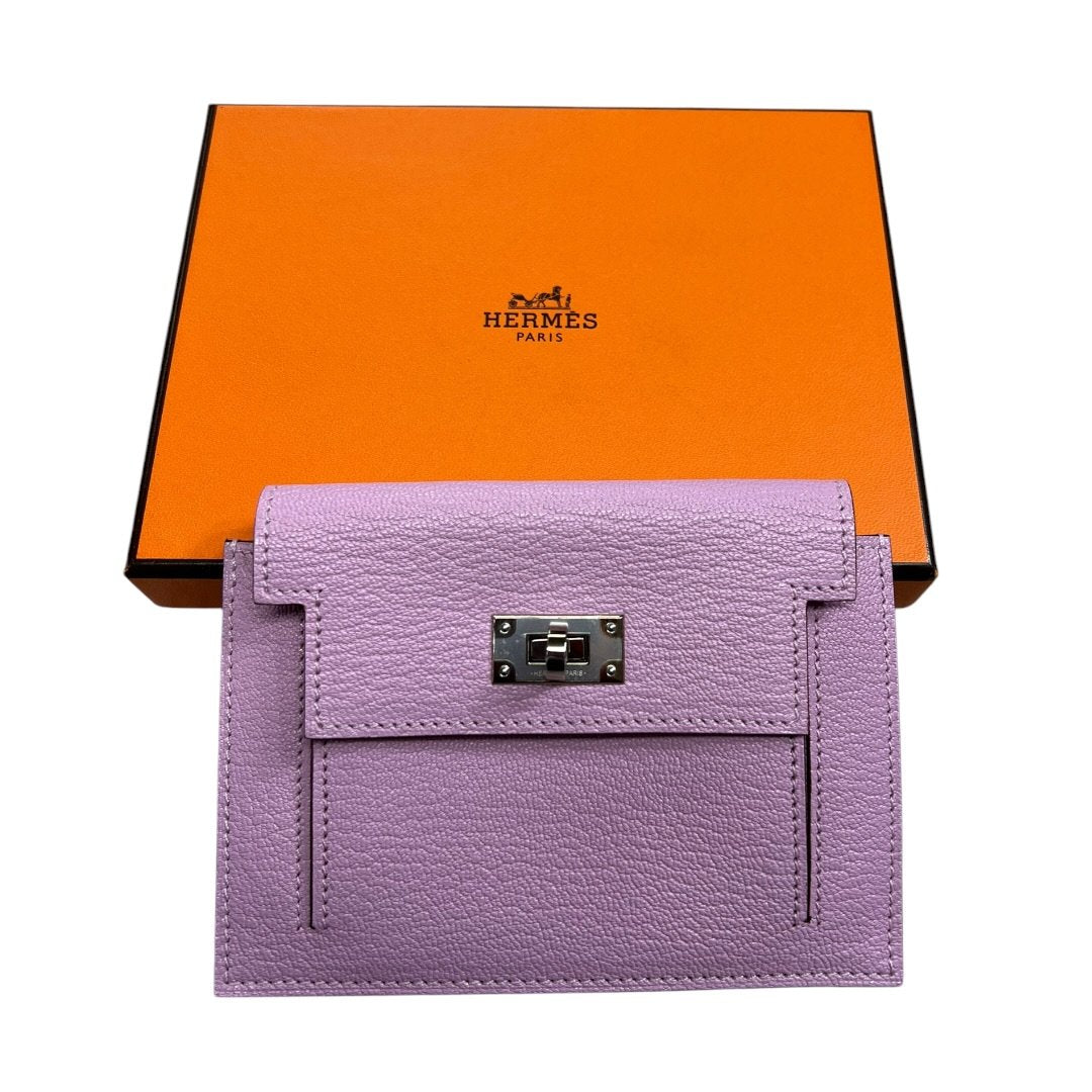 HERMES Togo Kelly Pocket Compact Wallet Lilac Silver