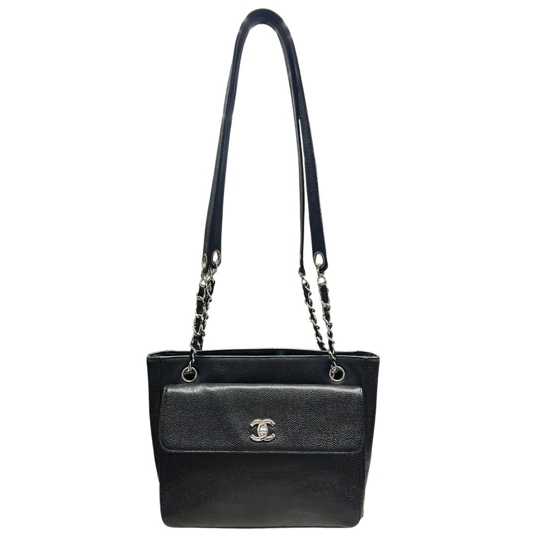 CHANEL Caviar Timeless CC Shoulder Bag Black Silver
