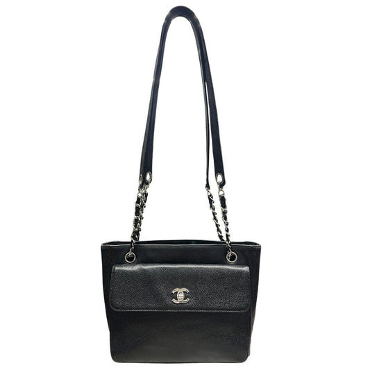 CHANEL Caviar Timeless CC Shoulder Bag Black Silver
