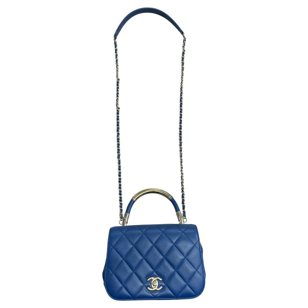 CHANEL Coco Handle Bag Blue Gold