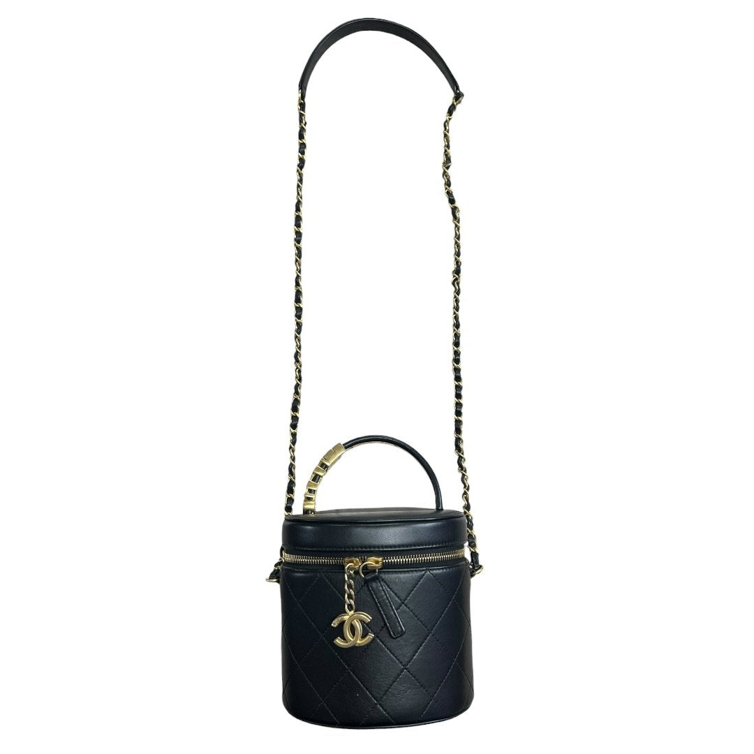 CHANEL Lambskin Vanity Case Black Gold