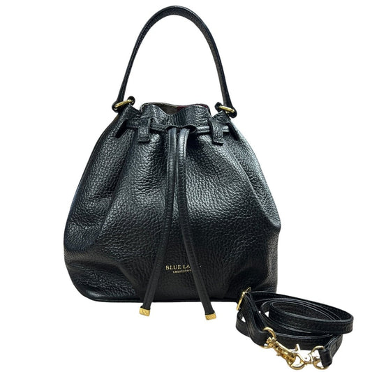 BURBERRY Pebbled Leather Bucket Bag Black Gold