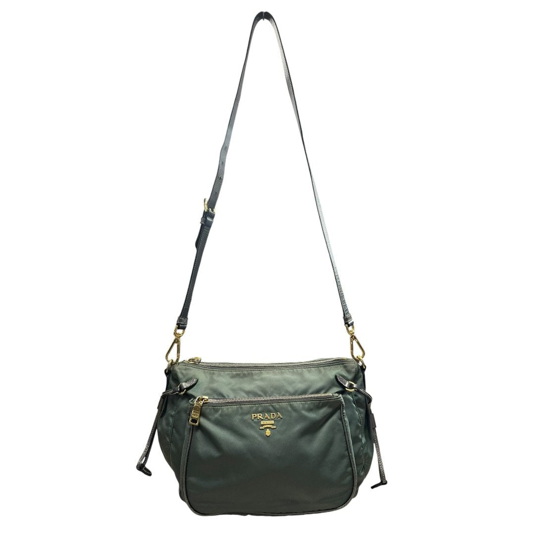 PRADA Tessuto Nylon Crossbody Bag Green Gold Hardware