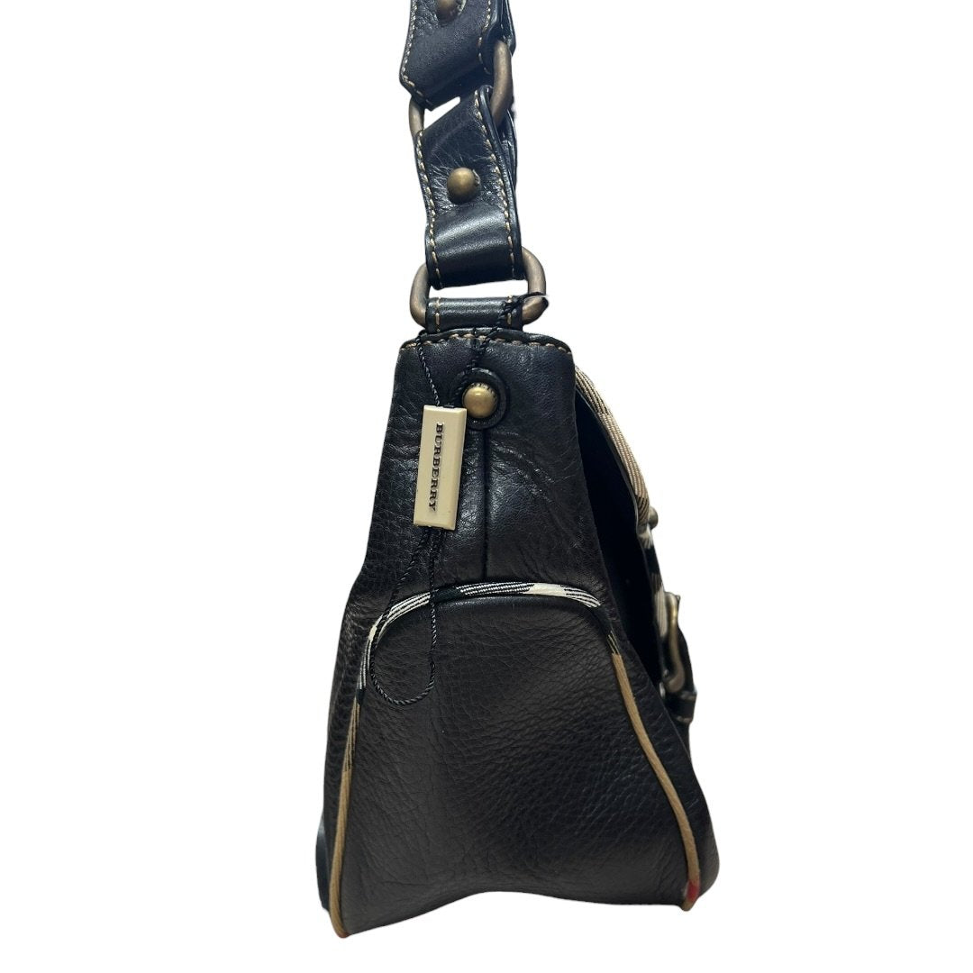 BURBERRY Grained Leather Shoulder Bag Black Antique Gold Hardware | Authentic Pre-Owned Luxury