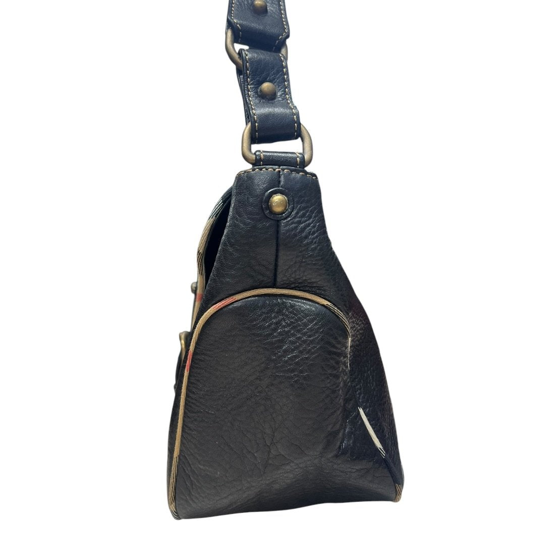 BURBERRY Grained Leather Shoulder Bag Black Antique Gold Hardware | Authentic Pre-Owned Luxury