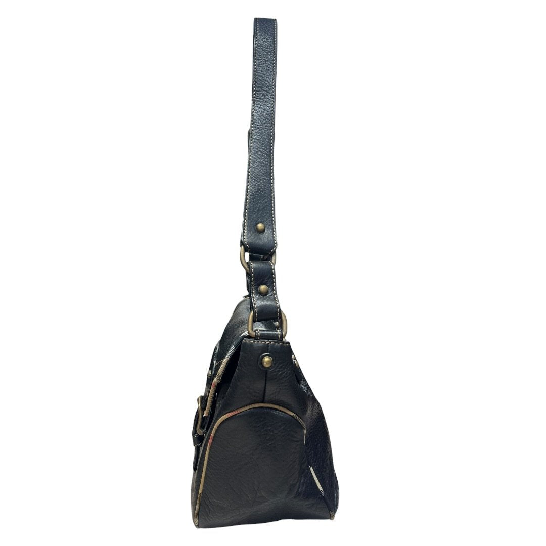 BURBERRY Grained Leather Shoulder Bag Black Antique Gold Hardware | Authentic Pre-Owned Luxury