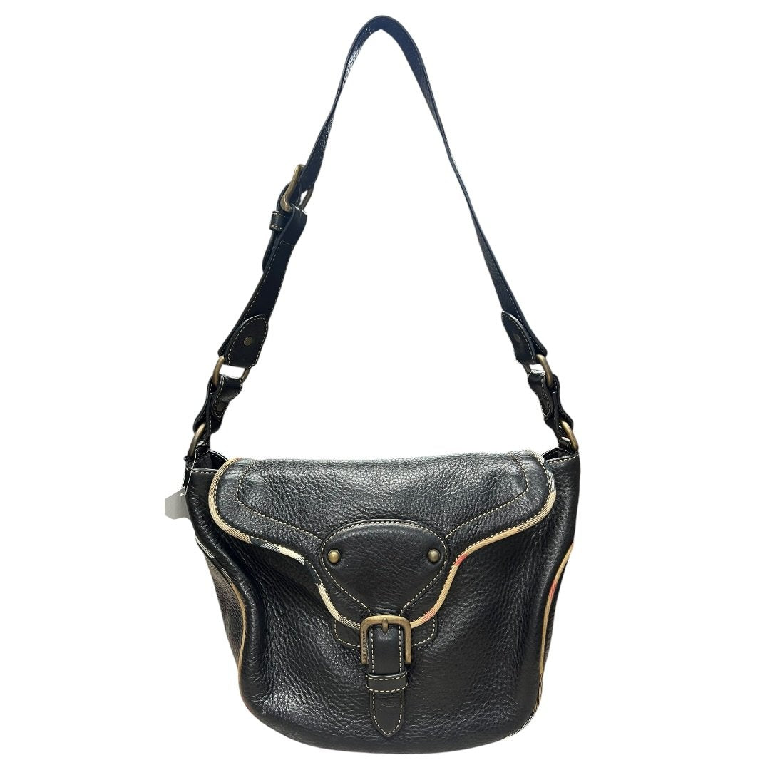 BURBERRY Grained Leather Shoulder Bag Black Antique Gold Hardware | Authentic Pre-Owned Luxury