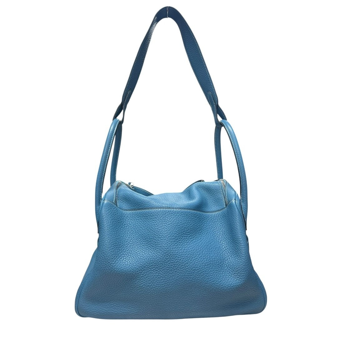 HERMES Clemence Lindy Shoulder Bag Blue Silver Hardware | Authentic Pre-Owned Luxury