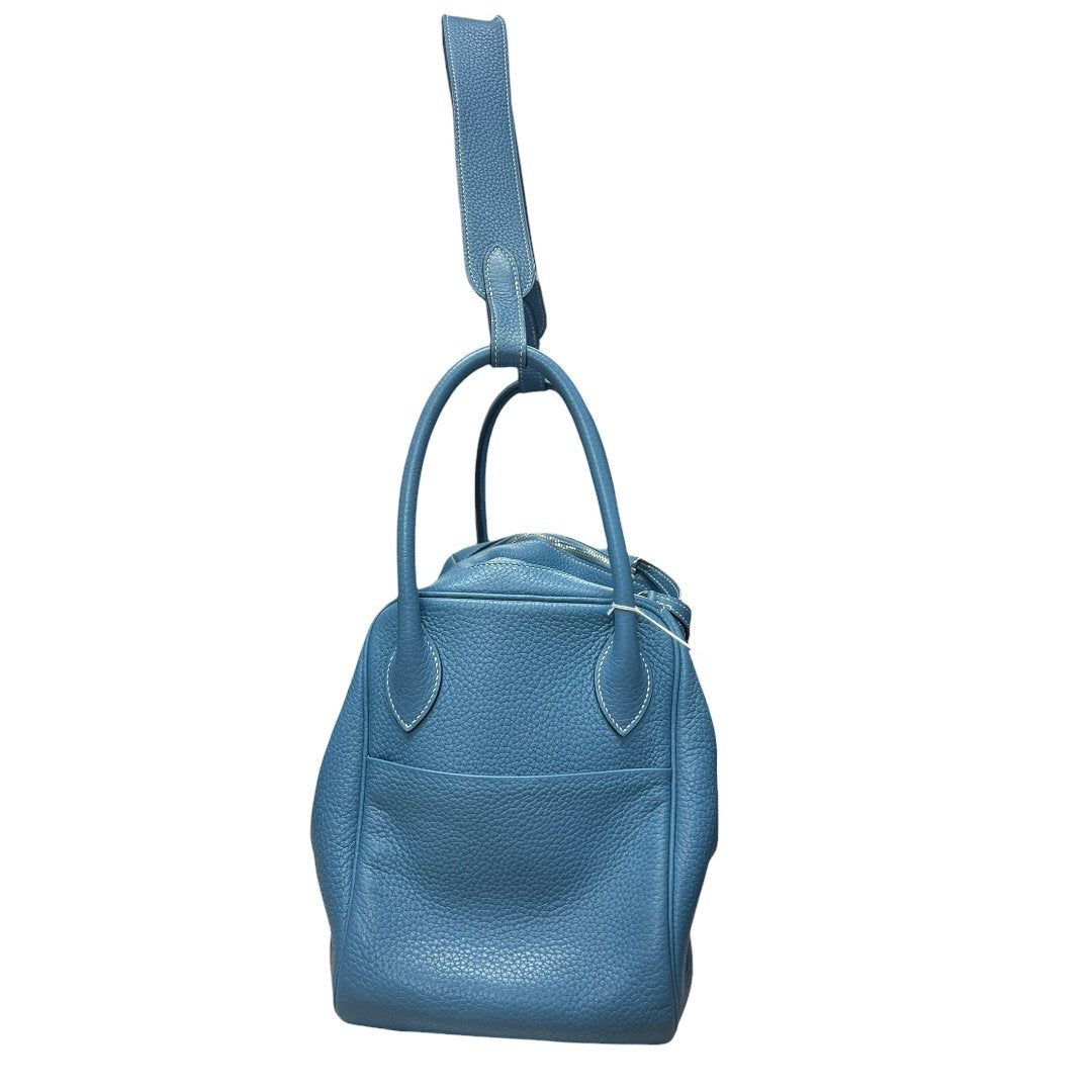 HERMES Clemence Lindy Shoulder Bag Blue Silver Hardware | Authentic Pre-Owned Luxury