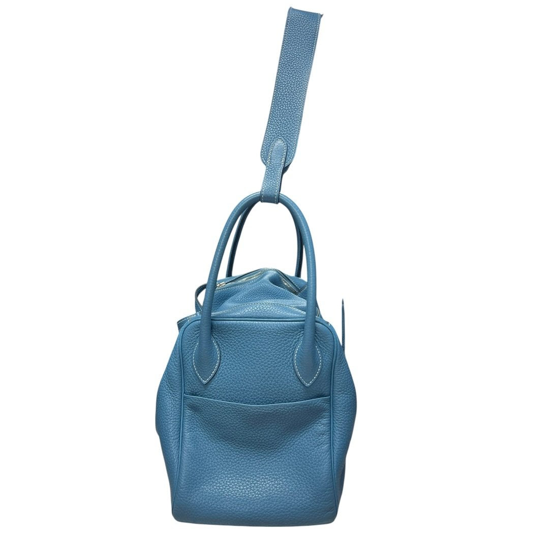 HERMES Clemence Lindy Shoulder Bag Blue Silver Hardware | Authentic Pre-Owned Luxury