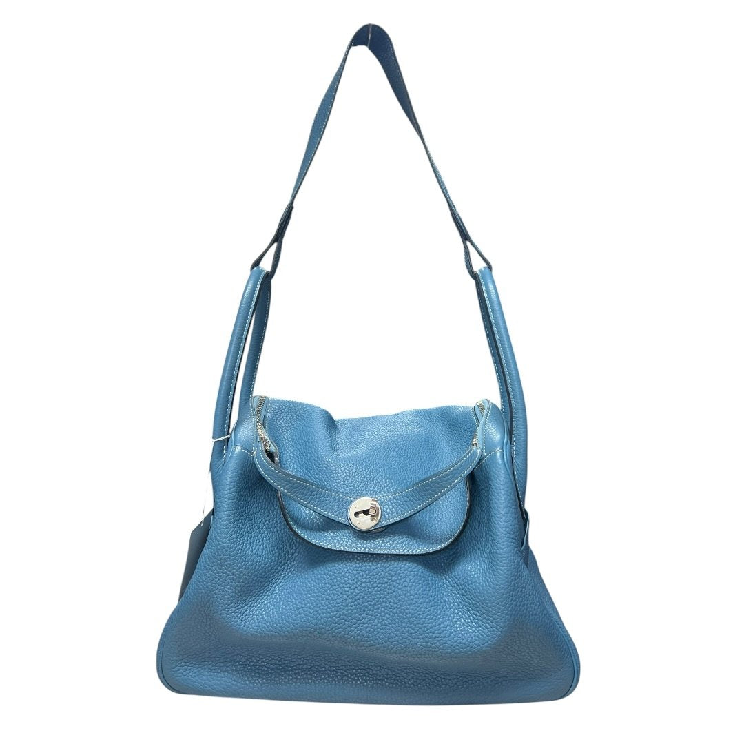 HERMES Clemence Lindy Shoulder Bag Blue Silver Hardware | Authentic Pre-Owned Luxury